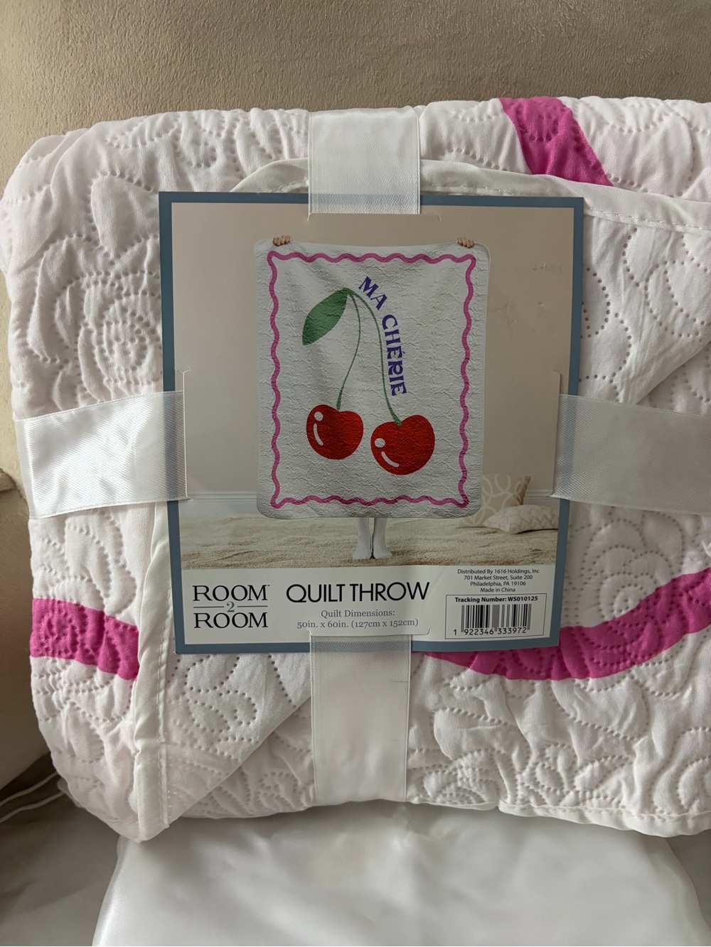NWT Pink Cherry Quilt Throw